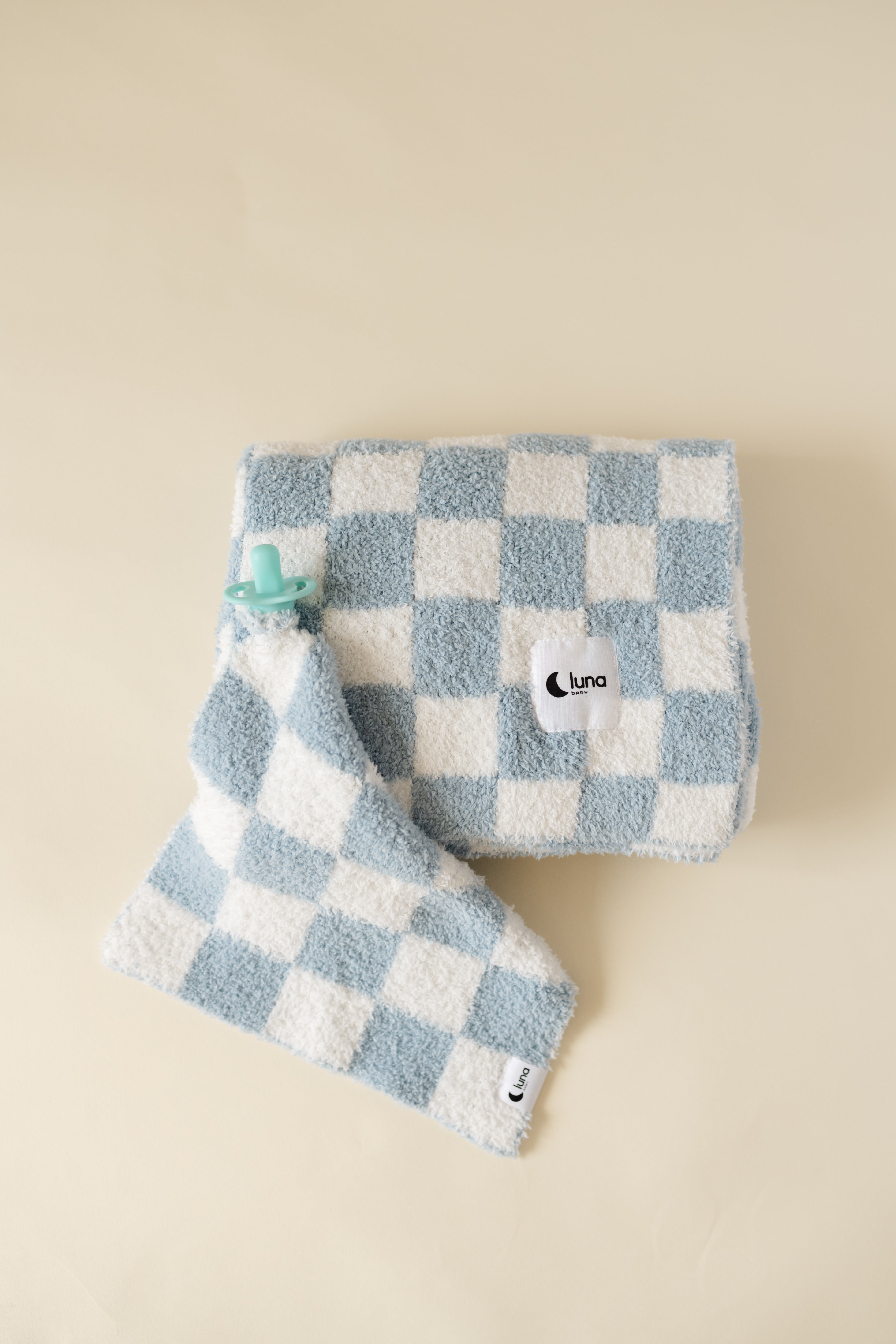 Baby Checkered Blanket With Pacifier Attachment